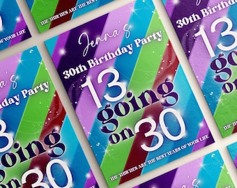 13 AAN DE SLAG 30 bewerkbare uitnodiging voor 30e verjaardag | Dertig flirterig en bloeiend | Uitnodiging 30e verjaardagsfeestje | Digitale download | Canvassjabloon