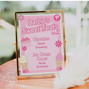 Barb Doll Sweet Treats Menu Template | Retro Barb Party Dessert Menu | Girls Party Table Sign | Printable | Digital Download | Edit in CANVA