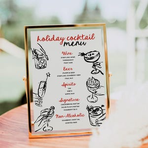 Christmas Cocktail Drink Menu Sign Editable | Holiday Drink Menu | Signature Drink Sign | Hand Drawn | Canva Template DOWNLOAD