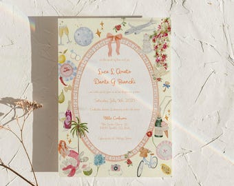 La Dolce Vow Whimsical Wedding Invitation | Letnie włoskie zaproszenie na ślub | Oryginalna akwarela | Szablon Canva