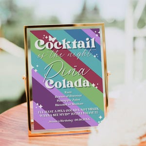 13 Sinal de coquetel indo para 30 editável | Sinal de bebida exclusivo | Menu de bebidas | Sinal de aniversário de 30 anos, flerte e prosperidade | Modelo Canva