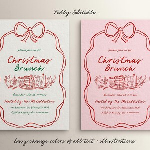 Whimsical Christmas Brunch Invitation Template | Holiday Brunch Invite | Friendsmas Invite | Family Christmas Party | Hand Drawn | Canva image 3