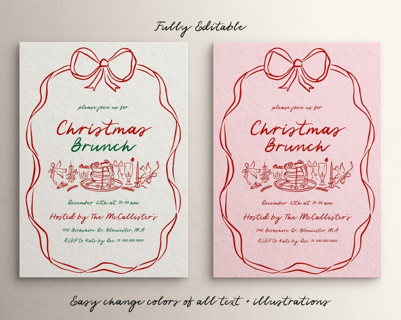 Whimsical Christmas Brunch Invitation Template | Holiday Brunch Invite | Friendsmas Invite | Family Christmas Party | Hand Drawn | Canva image 3