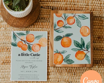 Little Cutie Oranges Baby Shower Invitation | A Little Cutie Is On The Way | Baby Shower Invite Template Printable | Digital Download CANVA