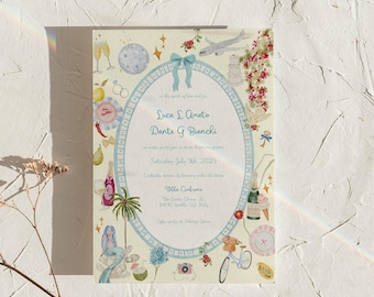 La Dolce Vow Whimsical Wedding Invitation | Letnie włoskie zaproszenie na ślub | Oryginalna akwarela | Szablon Canva
