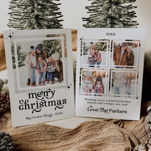 Retro kerstkaartsjabloon | Vakantiekaart met foto | Fotokerstkaart | Boho-kerstkaart | Bewerkbare kaart afdrukbaar | Digitale download