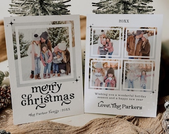 Modello di biglietto di auguri retrò / Biglietto di auguri fotografico / Biglietto di auguri di Natale fotografico / Biglietto di auguri boho / Biglietto modificabile stampabile / Download digitale