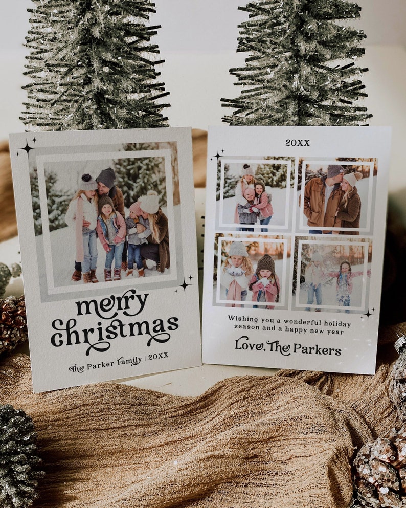 Retro Holiday Card Template Photo Holiday Card Photo Christmas Card Boho Holiday Card Editable Card Printable Digital Download image 1