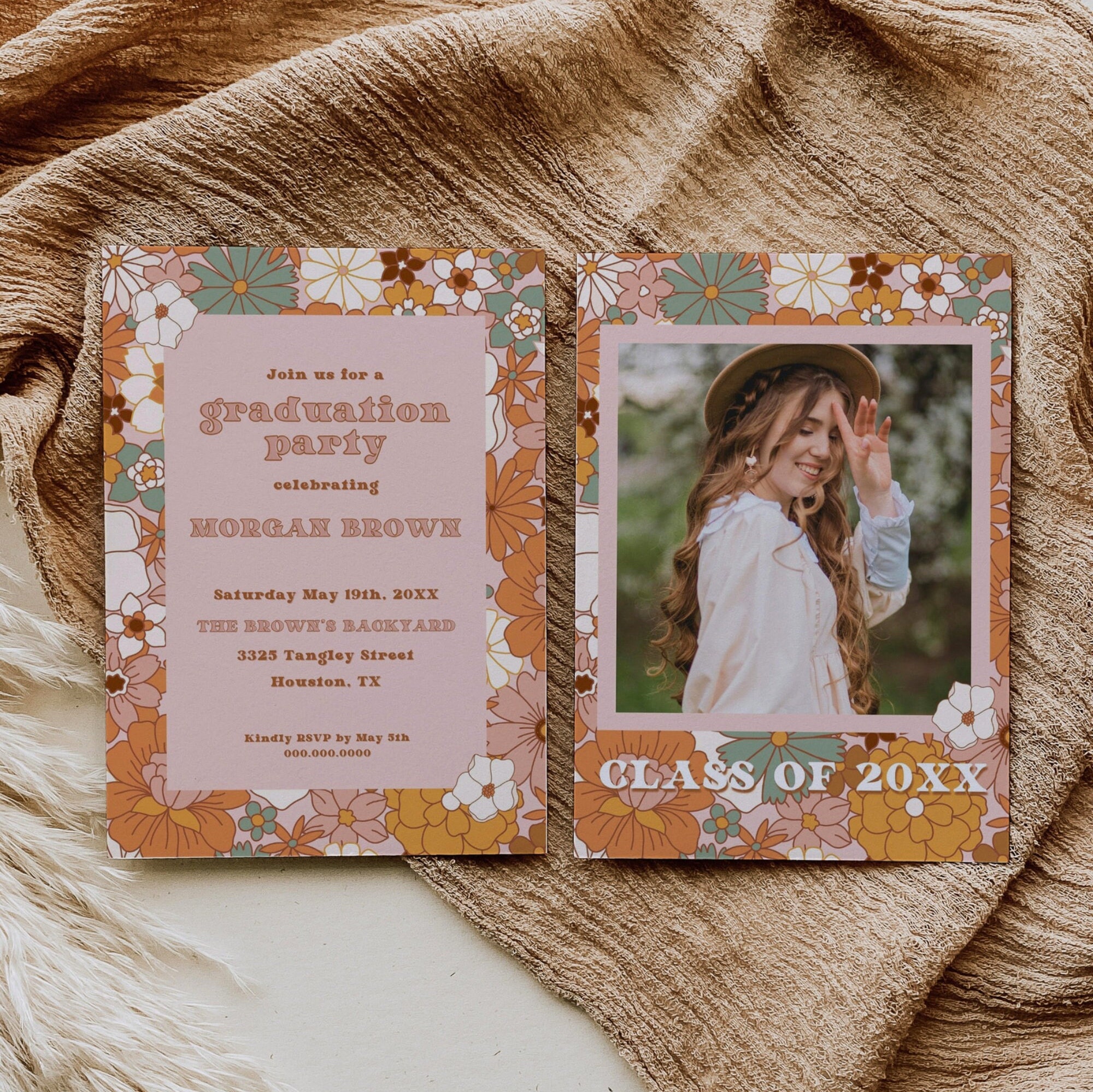 Retro Floral Graduation Announcement Template | Boho Flower Graduation ...