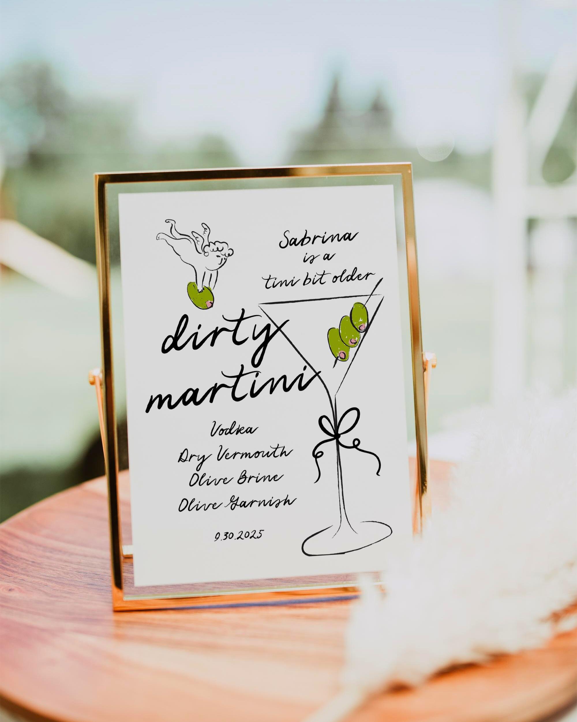 A Tini Bit Older Martini Bar Sign Hand Drawn Template | Martini