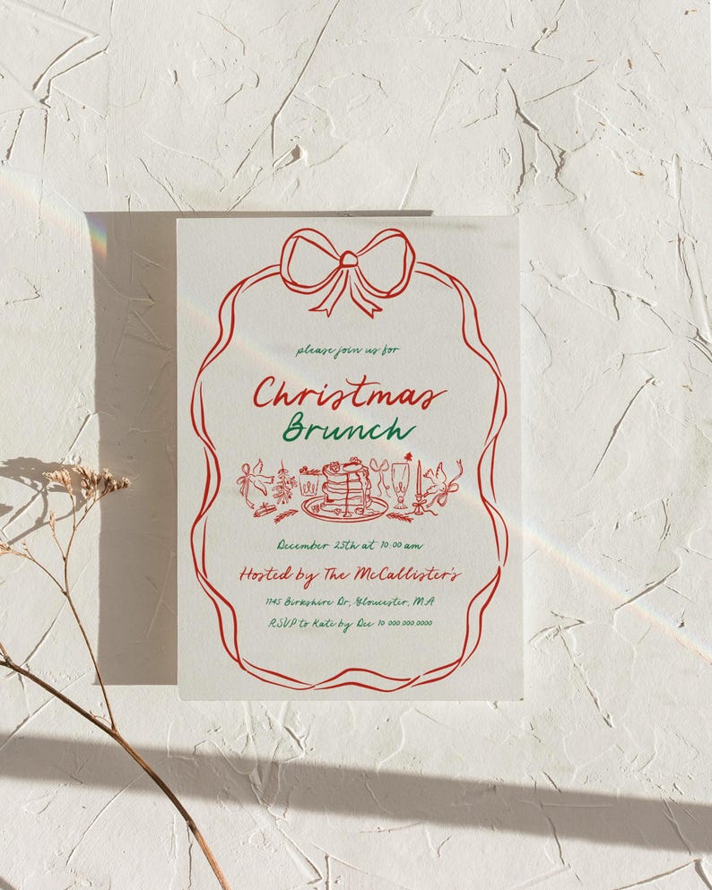 Whimsical Christmas Brunch Invitation Template | Holiday Brunch Invite | Friendsmas Invite | Family Christmas Party | Hand Drawn | Canva image 2