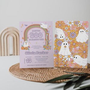 Little Boo Lilac Baby Shower Editable Template | Retro Halloween Baby Shower Party | Little Boo Is Due Invite | Digital Download | CANVA