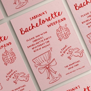 Hand Drawn Bachelorette Invitation Itinerary Editable Template | Bachelorette Invite | Whimsical Funky Doodle Bach Party Invite