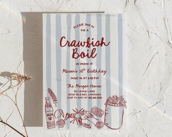 Editable Crawfish Boil Party Invitation Template, Hand Drawn, Seafood Boil Invite, Louisiana, Crawfish Birthday, Southern Fish Boil, Coastal