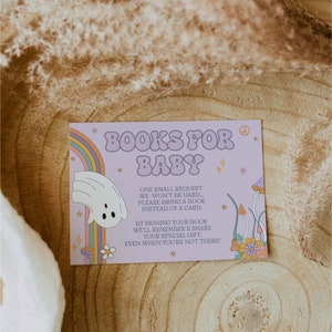 Editable Books for Baby Card Template | Retro Halloween Book Request Cards | Little Boo Ghost Girl Baby Shower | Digital Download | CANVA