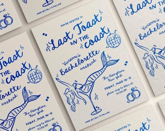 Coastal Bachelorette Invitation Itinerary Template, Last Toast on the Coast, Mermaid Last Splash, Beach Bachelorette Party Hand Drawn Invite
