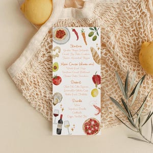 Menu de mariage fantaisiste La Dolce Vita 4 x 9 | Menu de mariage italien d'été | Menu original à l'aquarelle | Menu du dîner côtier | Modèle de toile 4 x 9