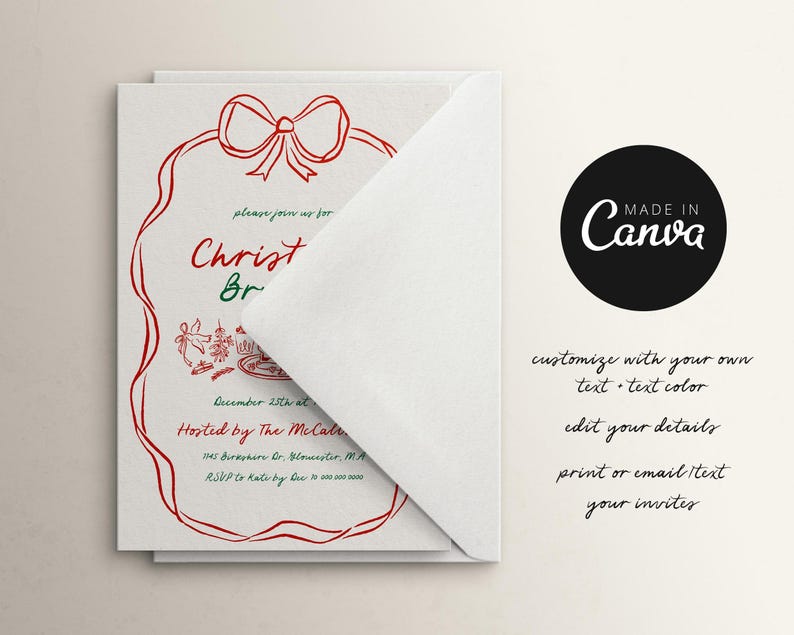 Whimsical Christmas Brunch Invitation Template | Holiday Brunch Invite | Friendsmas Invite | Family Christmas Party | Hand Drawn | Canva image 5