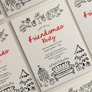 Whimsical Friendsmas Christmas Party Invitation Editable | Quirky Xmas Party Invite | Hand Drawn | Holiday Cocktail Party | Canva Template