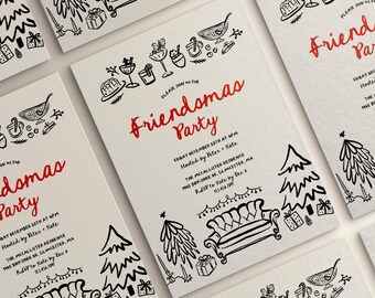 Whimsical Friendsmas Christmas Party Invitation Editable | Quirky Xmas Party Invite | Hand Drawn | Holiday Cocktail Party | Canva Template