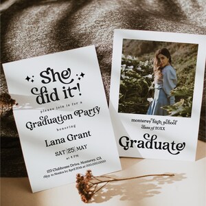 Retro Boho Graduation Invitation Template Graduation Announcement 2024 Graduation Invite Boho Grad Invite Digital Download image 1