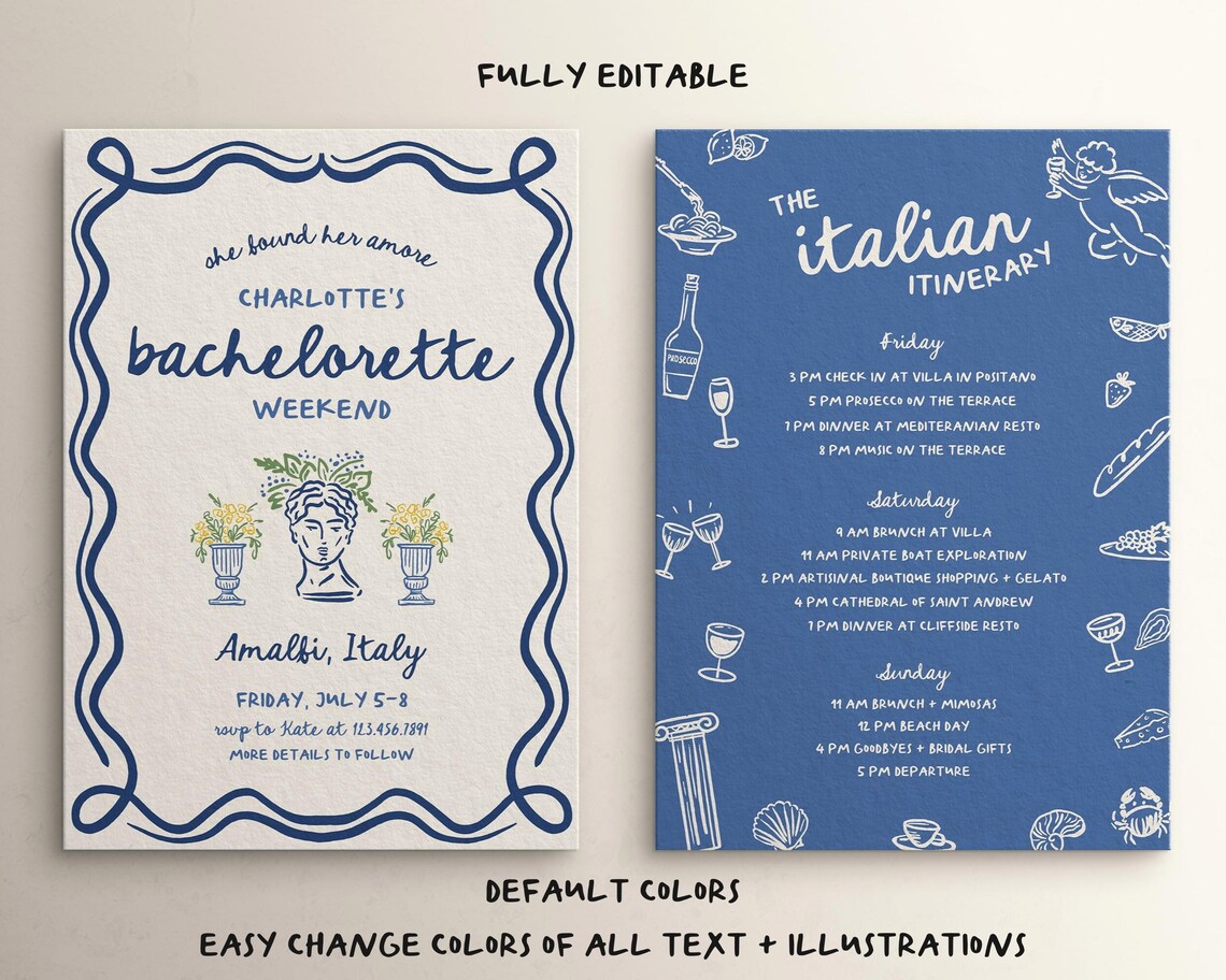 Italian Invite Italian Bachelorette Invitation Itinerary Template, Coastal ...