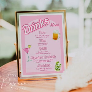 Barb Doll Drinks Menu Template | Signature Drinks Bar Menu | Retro Barb Drinks Menu | Barb Bachelorette Party | Digital Download | CANVA