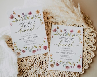 Mother's Day Brunch Invitation | Mother's Day Card Printable | Wildflower Invitation Template | Floral Mother's Day Invite | CANVA Download