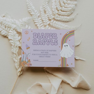 Little Boo Diaper Raffle Card Template | Retro Halloween Baby Shower Game | Bring A Pack of Diapers | Digital Download | CANVA