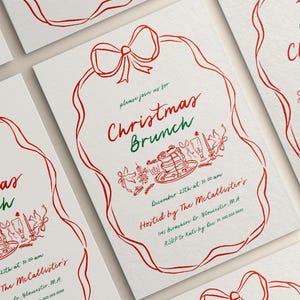 Whimsical Christmas Brunch Invitation Template | Holiday Brunch Invite | Friendsmas Invite | Family Christmas Party | Hand Drawn | Canva image 1