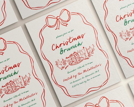 Whimsical Christmas Brunch Invitation Template | Holiday Brunch Invite | Friendsmas Invite | Family Christmas Party | Hand Drawn | Canva