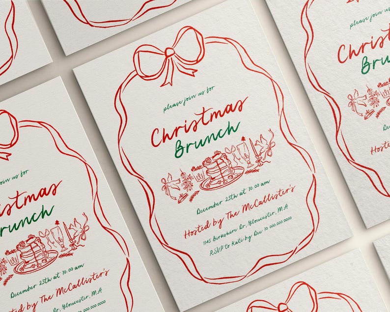 Whimsical Christmas Brunch Invitation Template | Holiday Brunch Invite | Friendsmas Invite | Family Christmas Party | Hand Drawn | Canva image 1