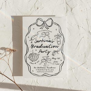 Hand Drawn Graduation Invitation Template | Senior Graduation Party Announcement | Coquette Style | Whimsical | 100% Color Editable | Canva