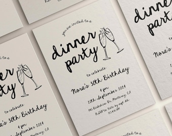 Birthday Dinner Party Invitation Editable Template | Birthday Invite | Whimsical Hand Drawn 30th Birthday Party Invite