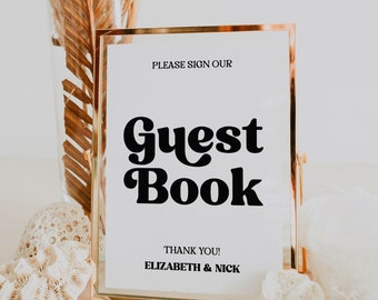 Retro Guest Book Sign Template | Printable Please Sign Our Guest Book Sign | Boho Party Wedding Guest Book Sign | Instant Download | CANVA