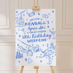 A Tini Bit Older Aprés Ski Birthday Welcome Sign Hand Drawn | Winter Cabin Party | A Tini Bit Steeper | 100% Color Editable | Canva Template
