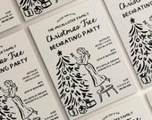 Christmas Tree Decorating Party Invitation | Family Christmas Party Invite | Whimsical Hand Drawn | Holiday Dinner Party | Editable Template