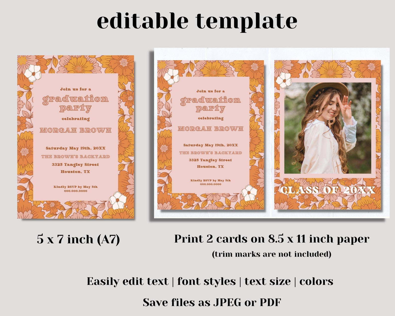 Retro Floral Graduation Announcement Template | Groovy Graduation ...