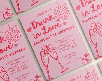 Drunk In Love Bachelorette Invitation Itinerary Editable Template | Bachelorette Invite | Whimsical Hand Drawn Bach Party Invite