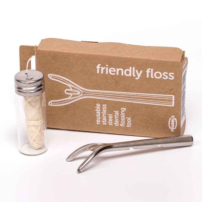 friendly floss the reusable floss holder replacing single use picks use with any floss thread your way control tension rotate wash reuse. image 1