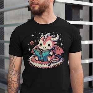 Cute Reading Dragon PNG - Adorable Book Lover Dragon Digital Art - Cozy Fantasy Creature Illustration T-shirt Design Wall Printable
