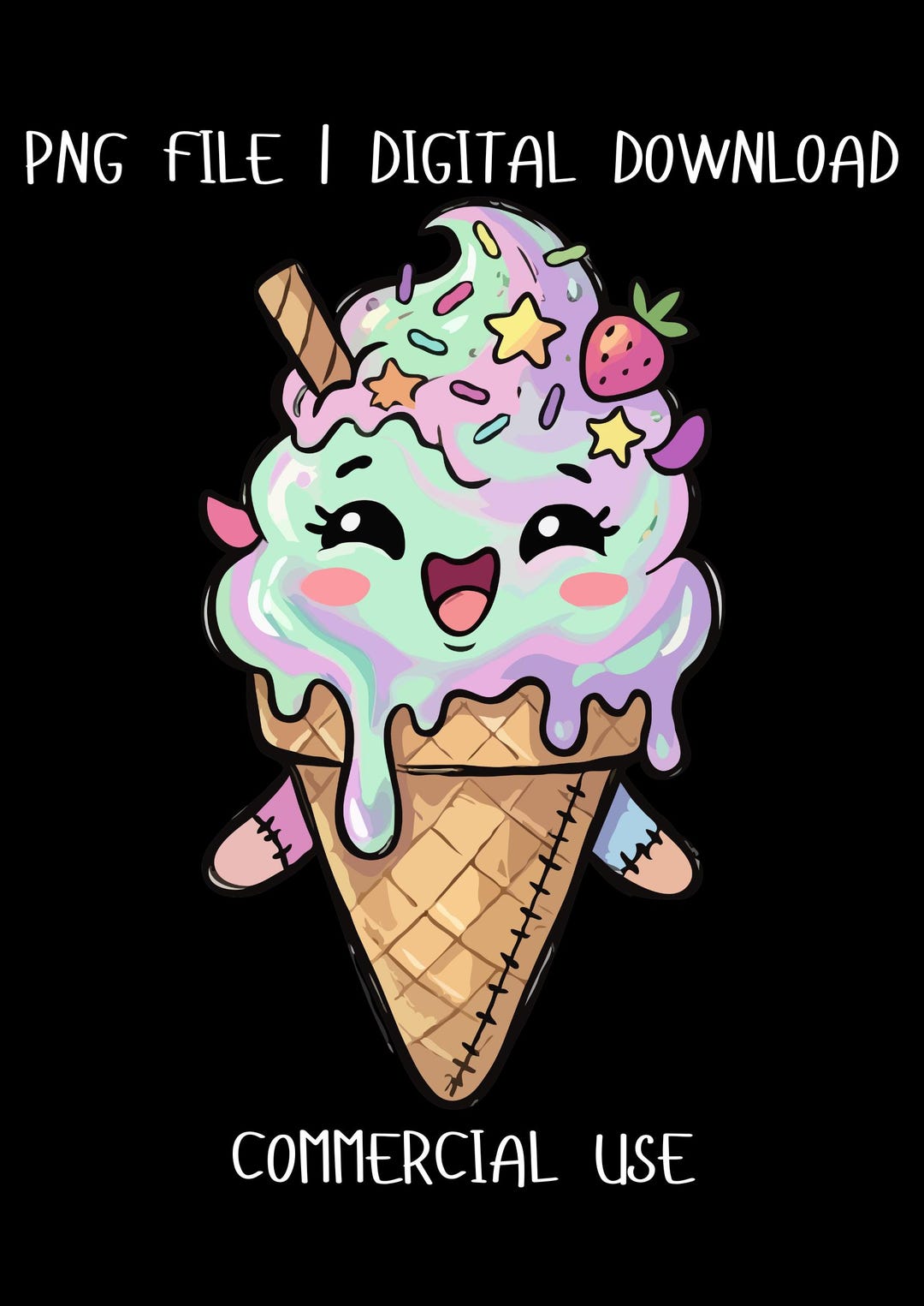 Kawaii Ice Cream PNG, Cute Summer Clipart, Pastel Chibi Food Art ...