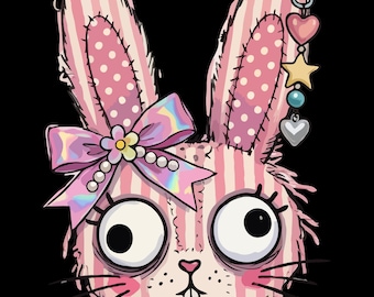Pastel Goth Rabbit PNG, Decora Kei Bunny Clipart, Y2K Aesthetic Illustration, Weirdcore Rabbit, Creepy Cute Animal Graphic, Harajuku Style
