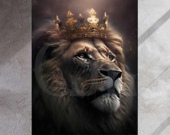 Lion with Crown Art Print: Regal Wall Decor (Digital Download)