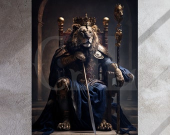 Lion King Art Print: Regal Lion on Throne (Digital Download)