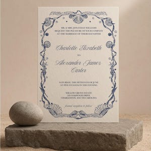 Letterpress Hochzeitseinladung | Creme | Handgeschöpftes Recycling-Papier | Indigo Typo Schriftzug | ATLANTIS KOLLEKTION | 0008