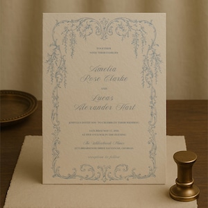 Letterpress Hochzeitseinladung | Creme | Handgeschöpftes Recycling-Papier | Azurblaue Typo Lettering | Die Céleste-Kollektion | 03