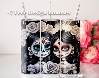 Chicano Mexican Flowers 20oz Skinny Tumbler Wrap Mexican Chicano Gothic PNG Sublimation Chicano Digital Print Chicano 90's Tumbler Wrap