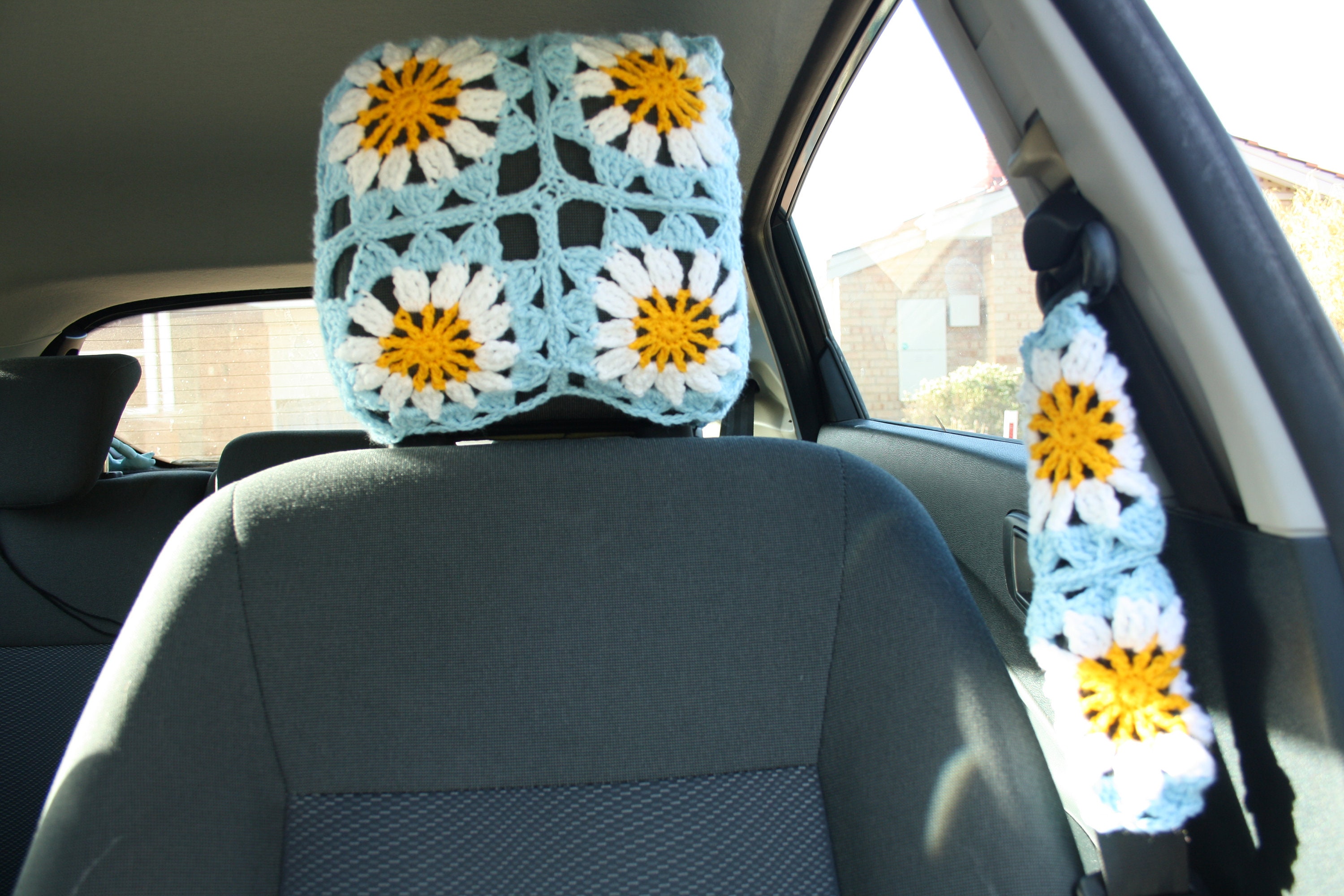 Daisy Crochet Headrest Cover Etsy