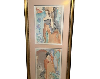 Jane Bazinet aquarel schilderijen vrouwen en Le Femmes Du Bazinet ondertekend jaren 1980